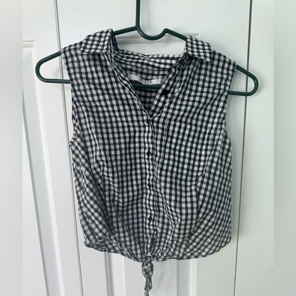Guess Black and White Gingham Sleeveless Shirt